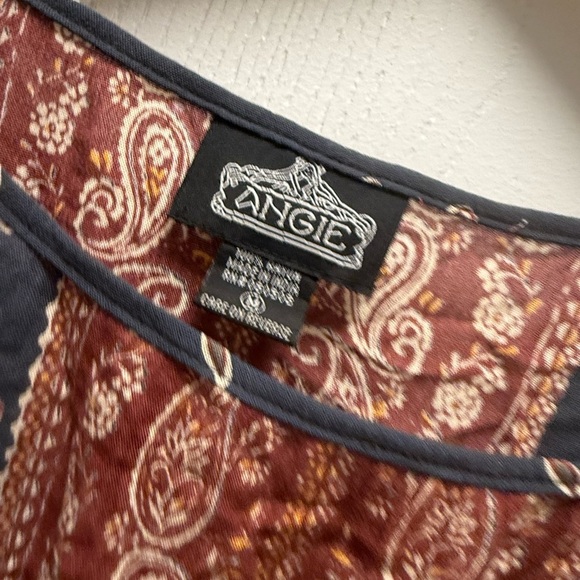 Angie Blue and Orange Ruched Ruffled Blouse - Picture 3 of 3